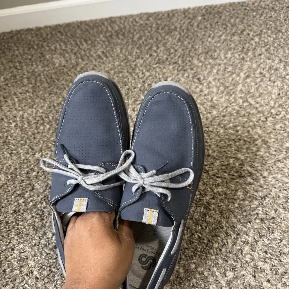 Clarks Mens Marus Edge Boat Shoes Sneakers Size 11 Blue Leather Lace Up
